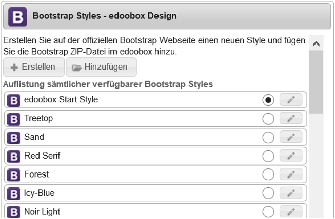 Auswahl eines Styles, Bootstrap Styles