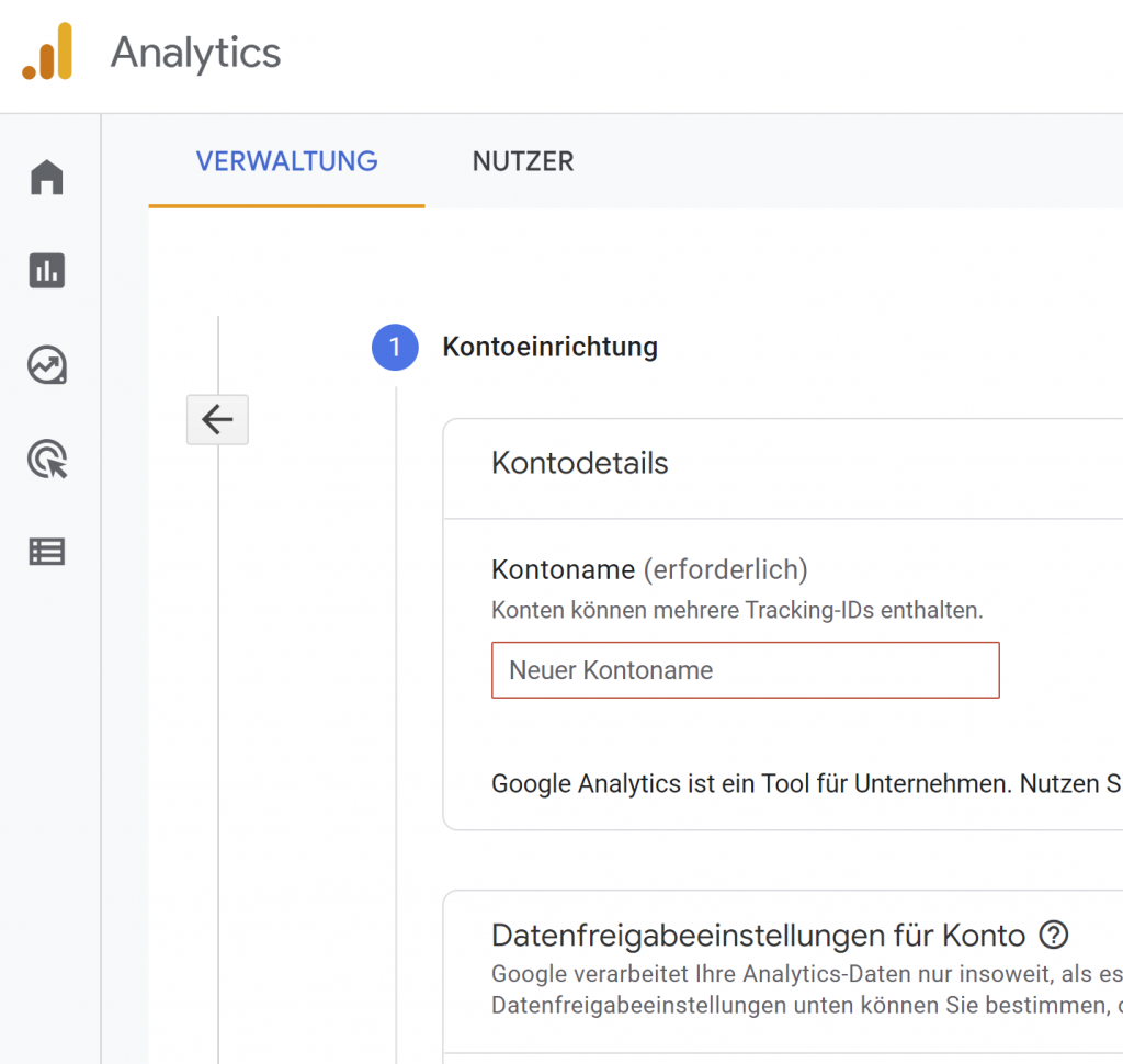 Google Analytics 4 neues Konto eröffnen