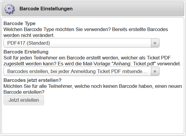 Ticketing- und Barcode-Einstellungen