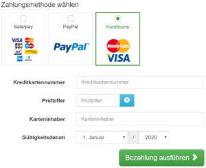 Die Kreditkarten Angaben können direkt auf der Payment Seite in edoobox eingegeben werden.
